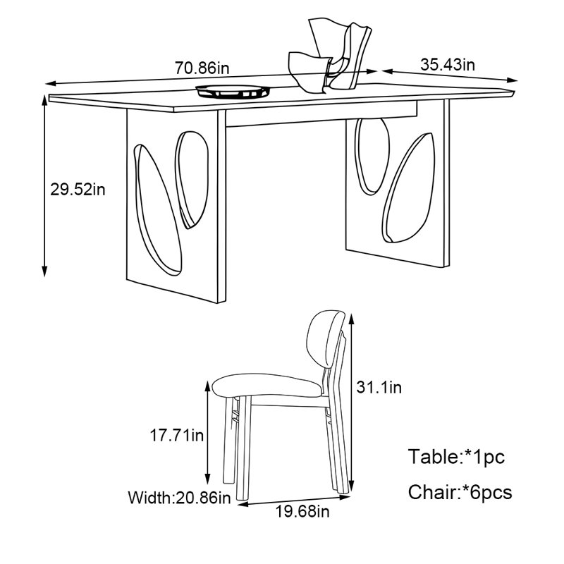 Ensemble de table de salle à manger Pure White Rock Plate, H 29,52 po x L 70,86 po x l 35,43 po 