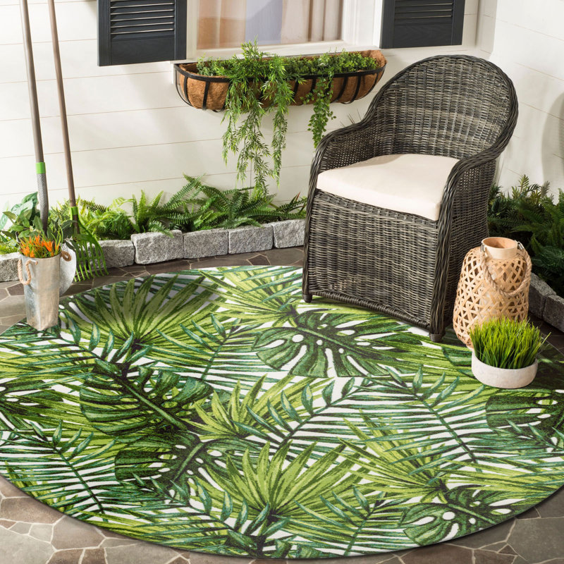 Sunshine Tropical Plants Outdoor Rugs Green, Round 8'