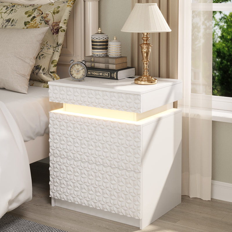 2-Drawer Nightstand With Light, White