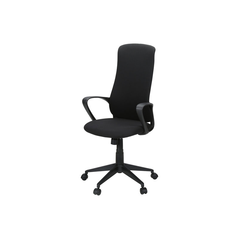 Chaise de bureau, hauteur réglable, accoudoirs, pivotant, ergonomique, travail, tissu noir, métal noir, contemporain, moderne
