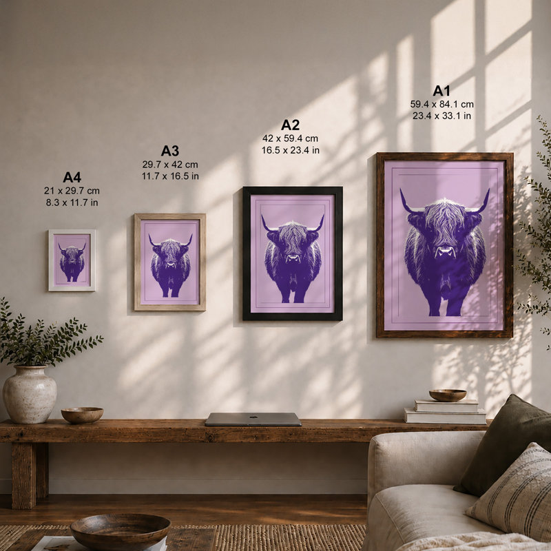 Highland Cattle Portrait Modern - Framed Print, Unframed, A3 - 42.0 x 29.7 cm