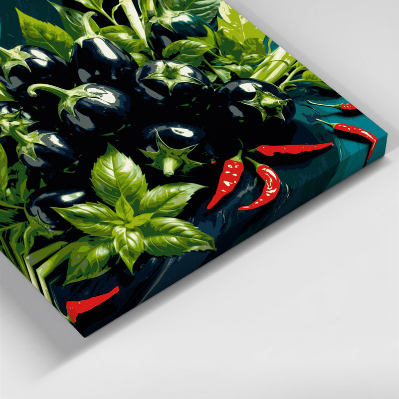 Légumes, aubergine, art mural gris sur toile, H 12 po x l 18 po