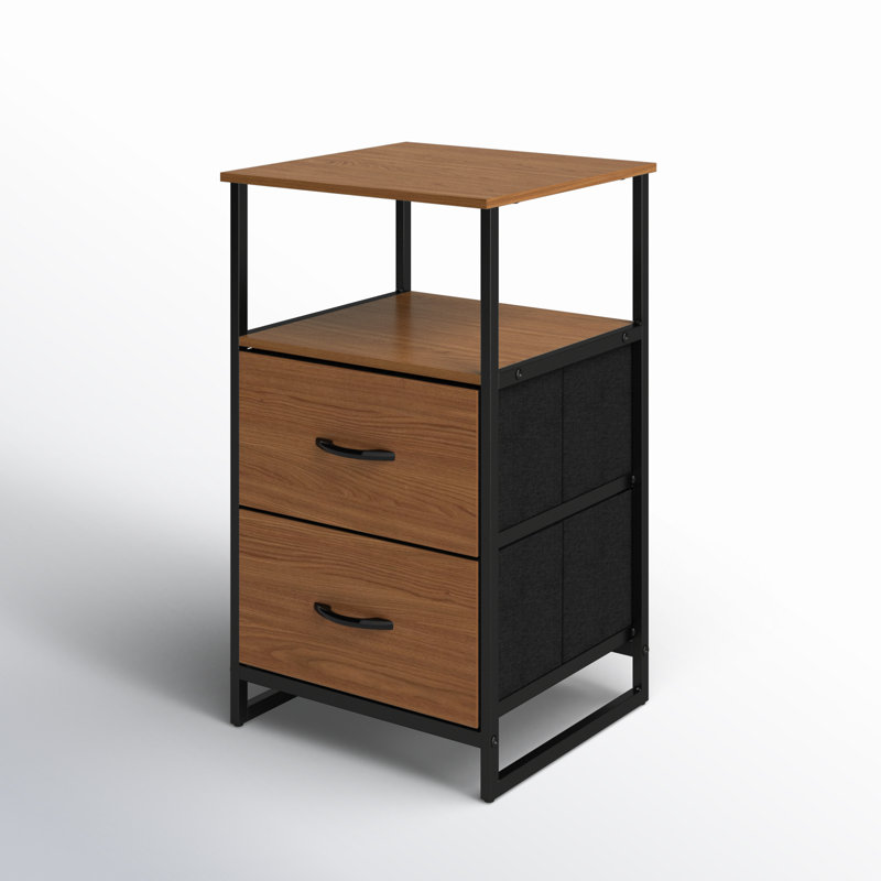 18" Industrial Wooden Nightstand with Iron Frame
