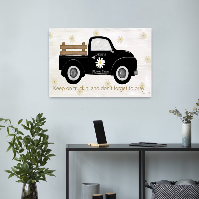 «Keep On Truckin», art abstrait de printemps avec marguerite contemporaine, H 16 po x l 24 po
