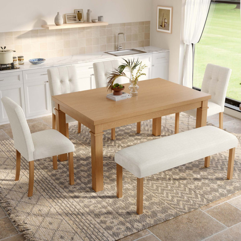Hearthstone 6-Piece Farmhouse Dining Table Set With Sturdy Frame And Ergonomic Seating, Beige/Natural, Natural