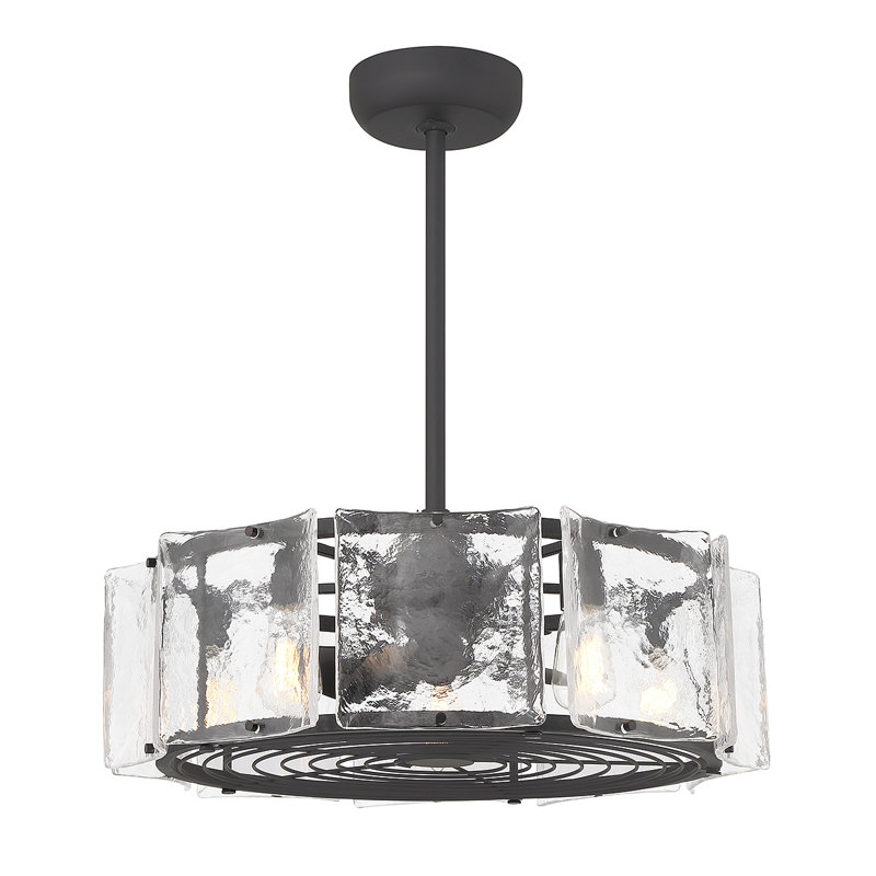 Matte Black 27" LED Chandelier Fan with Clear Glass