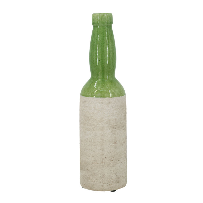 Ceramic Bottle Vase with Deep Green and Earthy Tan Finish