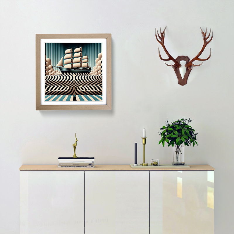 Ship On The Ocean Op No.2 - Single Picture Frame Print on Wood, Oak
