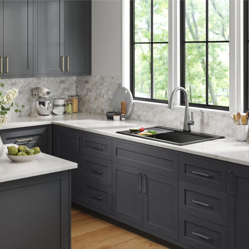 DELTA Everest™ 30" L Granite Composite Workstation Kitchen Sink Drop-In Top Mount Single Bowl with WorkFlow™ Ledge, Black