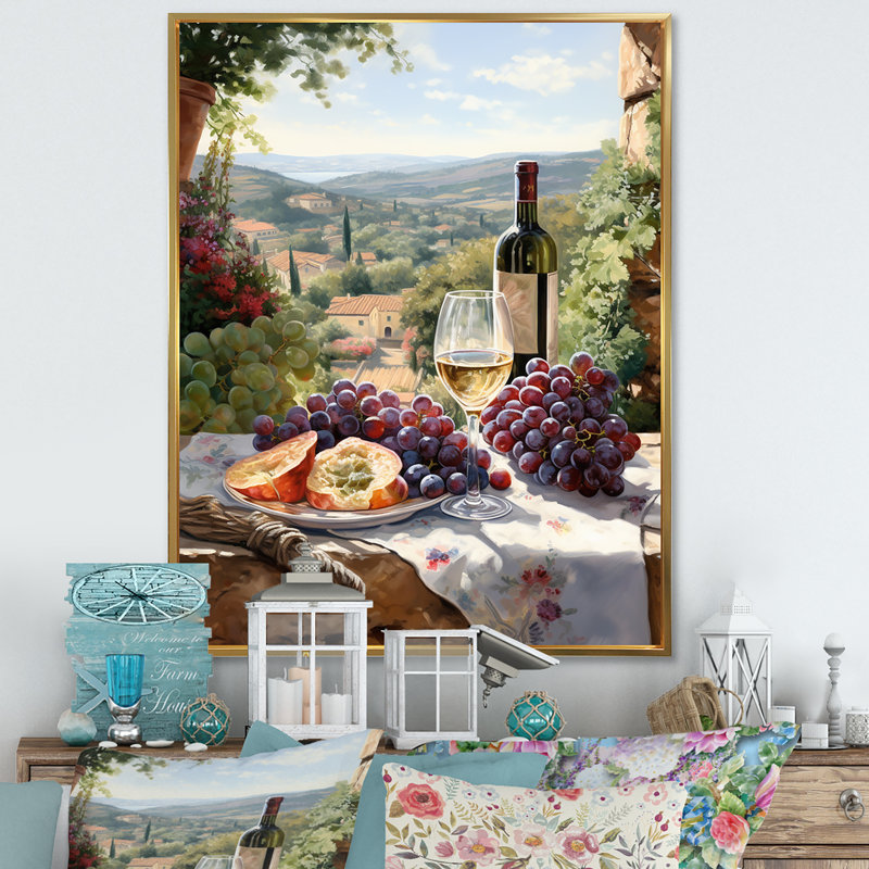 «Vineyard Romantic Charm Landscape I», reproduction d'art sur toile, Cadre flottant doré, H 20 po x l 12 po x P 1 po