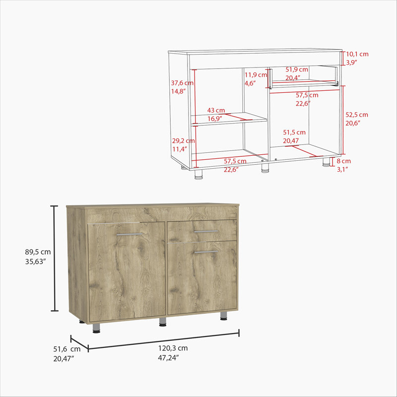 Évier utilitaire Napoles avec armoire, une tablette, armoire double porte - chêne blanc / chêne fumé