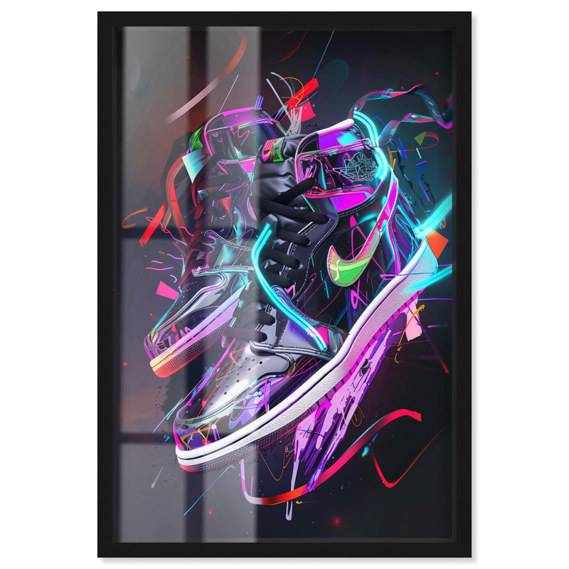 Décoration murale Sneaker néon à rubans et tennis, H 55 po x l 37 po, Noir