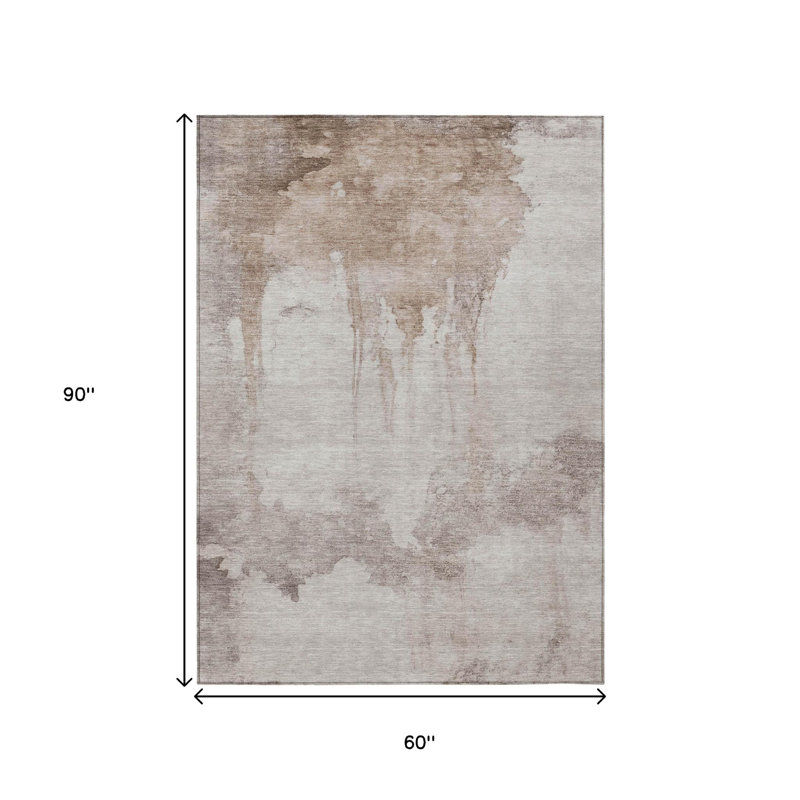 Tapis extérieur lavable abstrait taupe et ivoire 5 pi x 8 pi