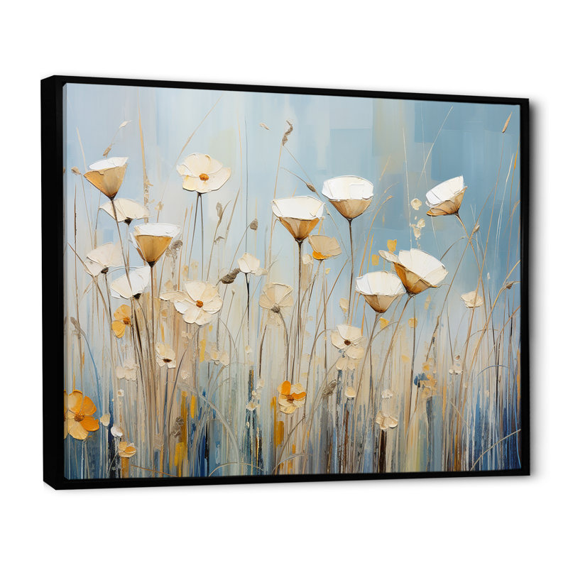 «Beige Minimalisme Wildflowers Breeze» sur toile, Cadre flottant noir, H 12 po x l 20 po x P 1 po
