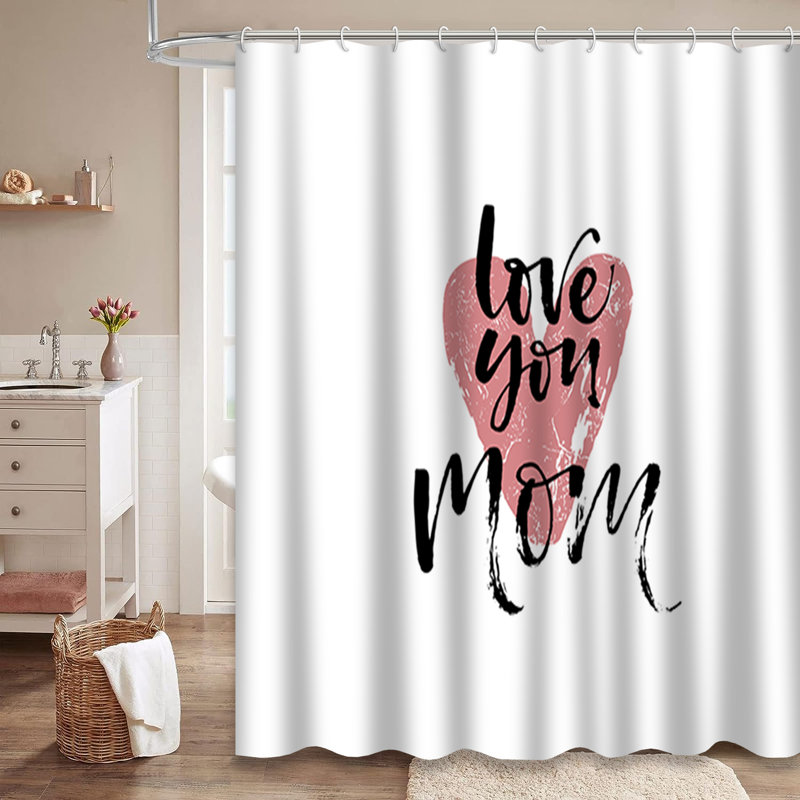 Rideau de douche rouge avec 12 crochets Love You Mom Mother's Day, L 72 po x l 84 po