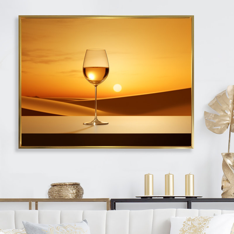 Décoration murale verre à champagne Aperitifs Aura, Cadre flottant doré, H 34 po x l 44 po x P 1,5 po