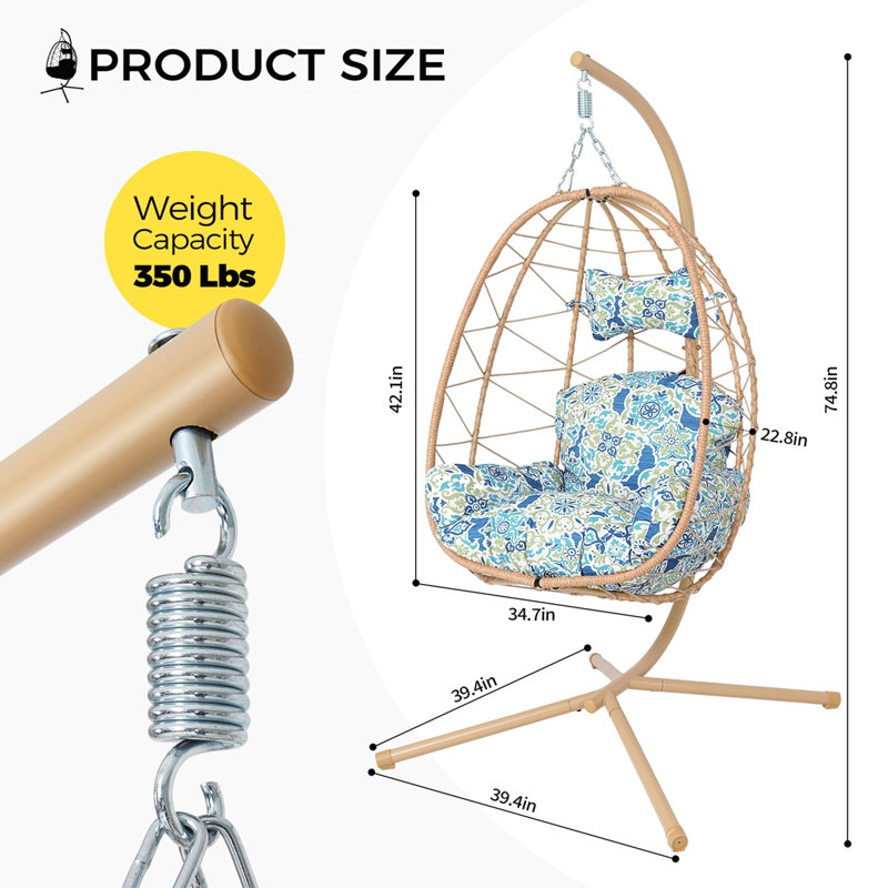 Fauteuil à œufs suspendu avec support, Yellow, Blue Floral