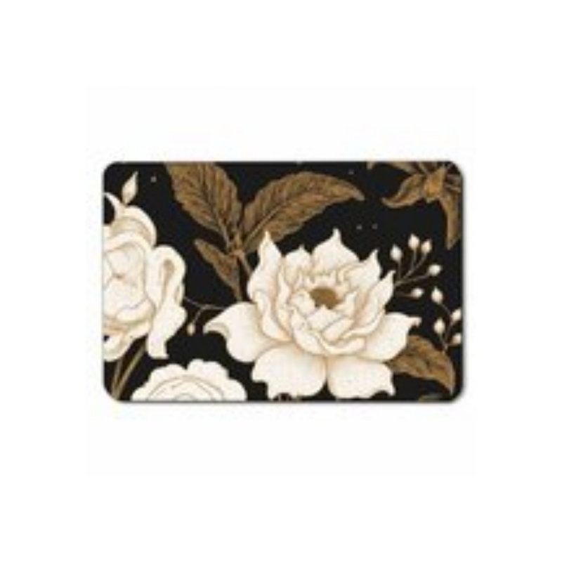Tapis de bain doré à motif floral noir sur fond noir 16 po x 24 po