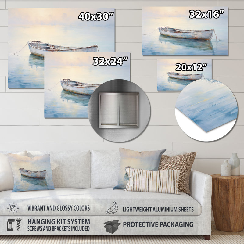 Bateau «Ethereal Waters I» - Impression de transport sur métal, H 12 po x l 20 po