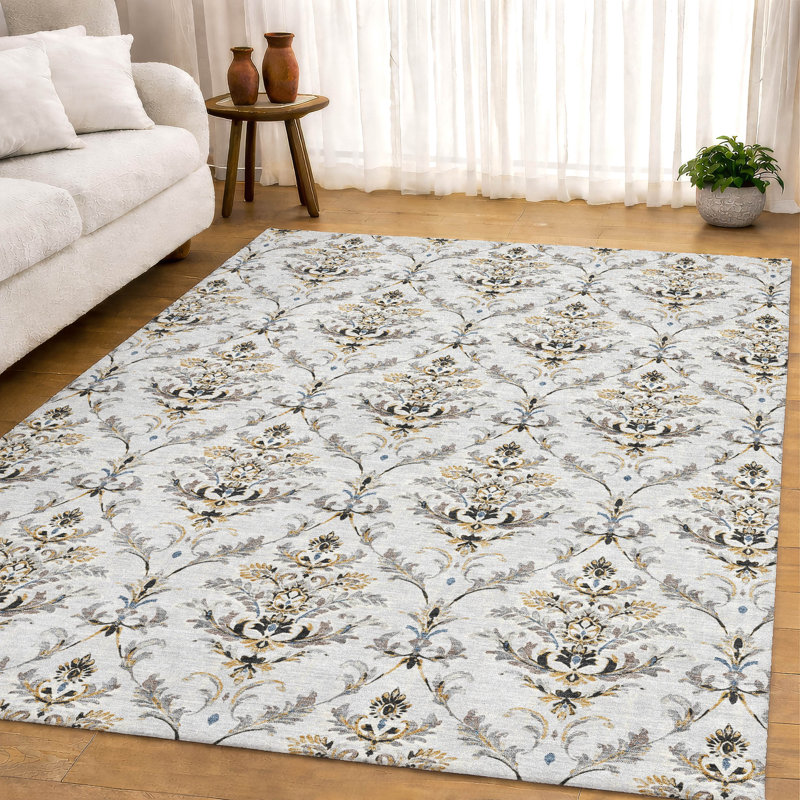 Tapis damassé de qualité supérieure Mayfield AMF2325, Argent, 3 pi x 5 pi