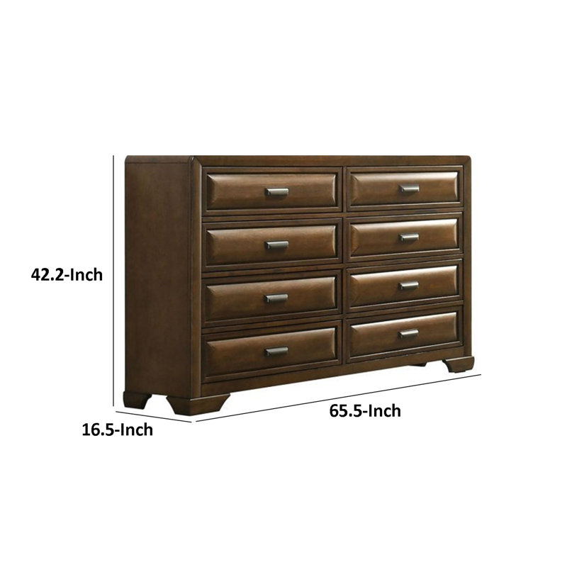 Commode Cair large avec 8 tiroirs biseautés, poignées bronze, bois brun