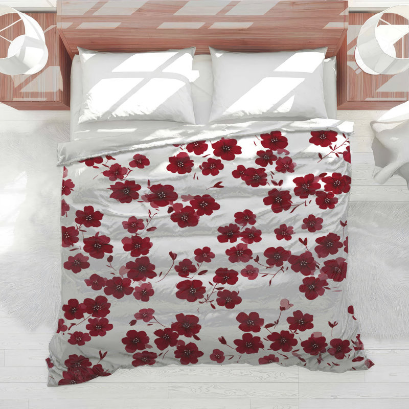 Fleurs, édredon floral, bohème bohémien, Édredon simple, Floral rouge / blanc