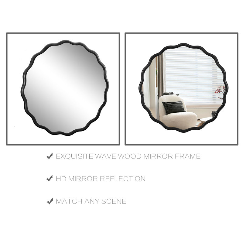 Miroir de salle de bain en bois, 35,6 po x 35,6 po, Noir, noir, noir, noir