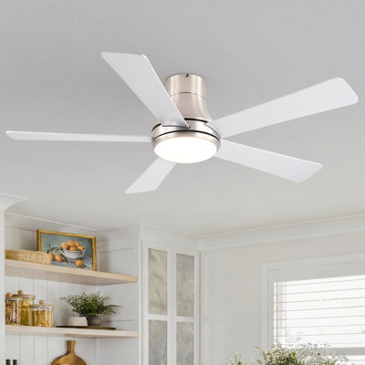 52" Farmhouse Brushed Nickel Standard Integrated LED Smart Flush Mount Ceiling Fan with DC Remote Control
