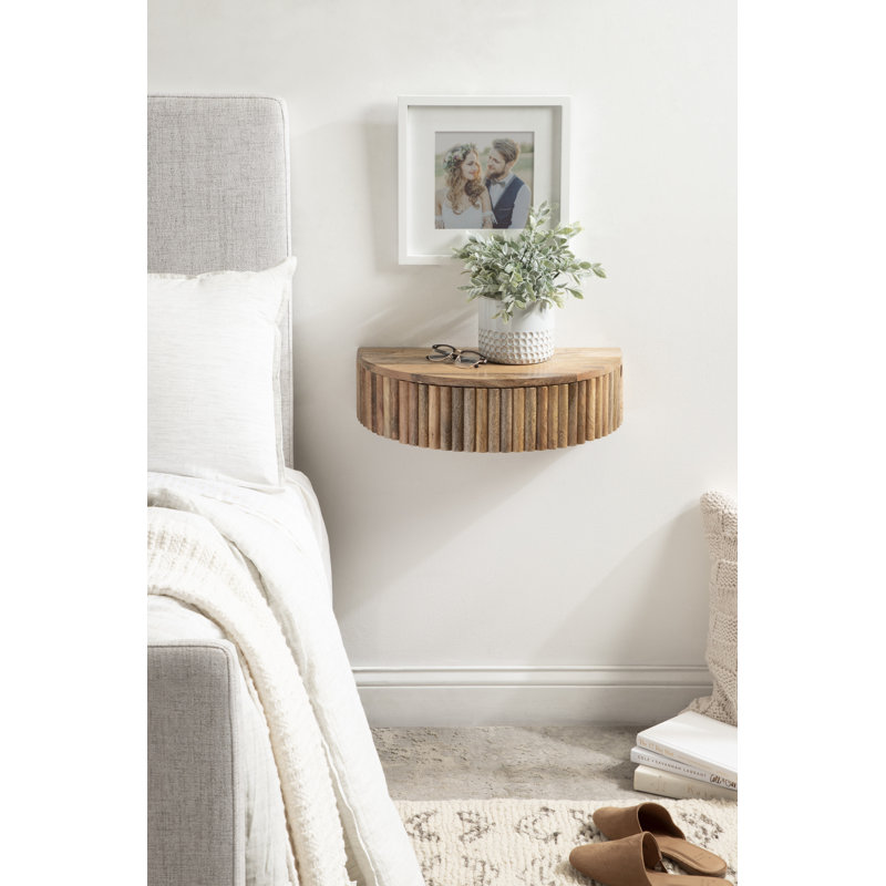 Kristie Half-circle Mango Solid Wood Floating Shelf with Drawer, Natural