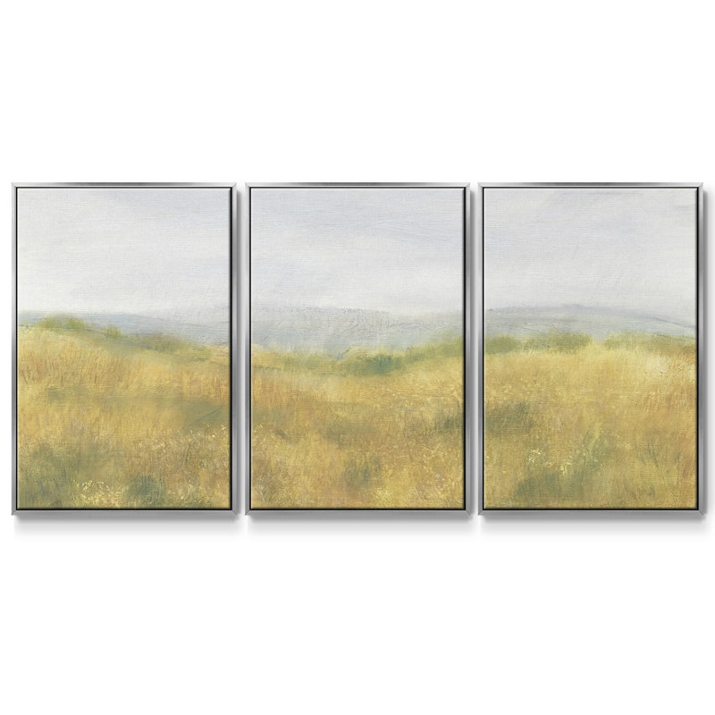 Wheat Fields I - Toile encadrée multi-pièces, H 40 po x l 78 po x P 2 po, Argent