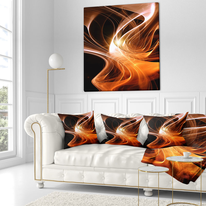 Conception orange fractale en forme de 3D - coussin abstrait imprimé, 16 po x 1 po, Coussin décoratif