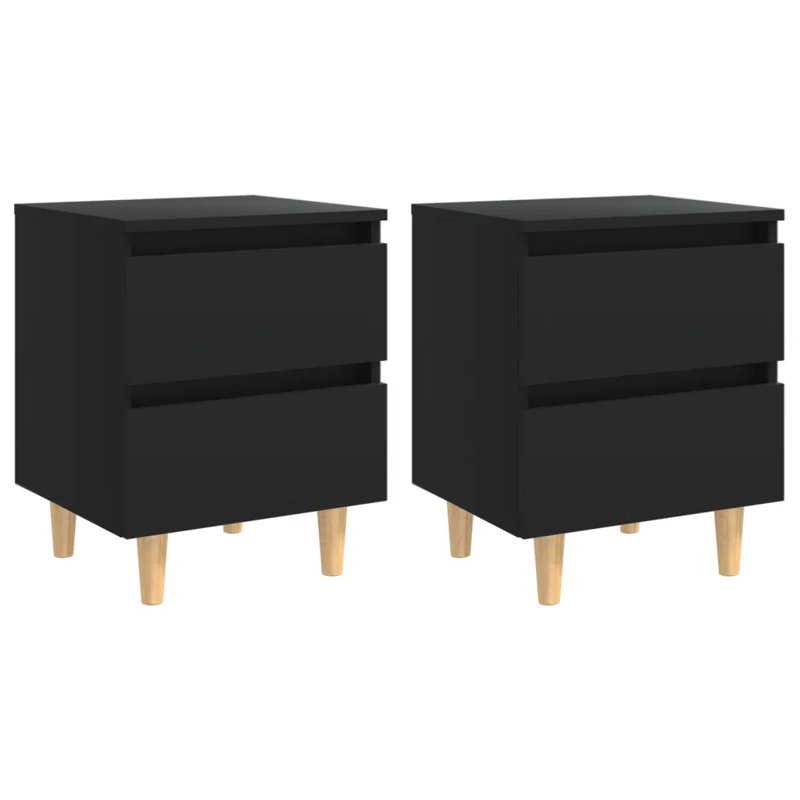 Sela 40cm W Solid + Manufactured Wood Bedside Table, Black
