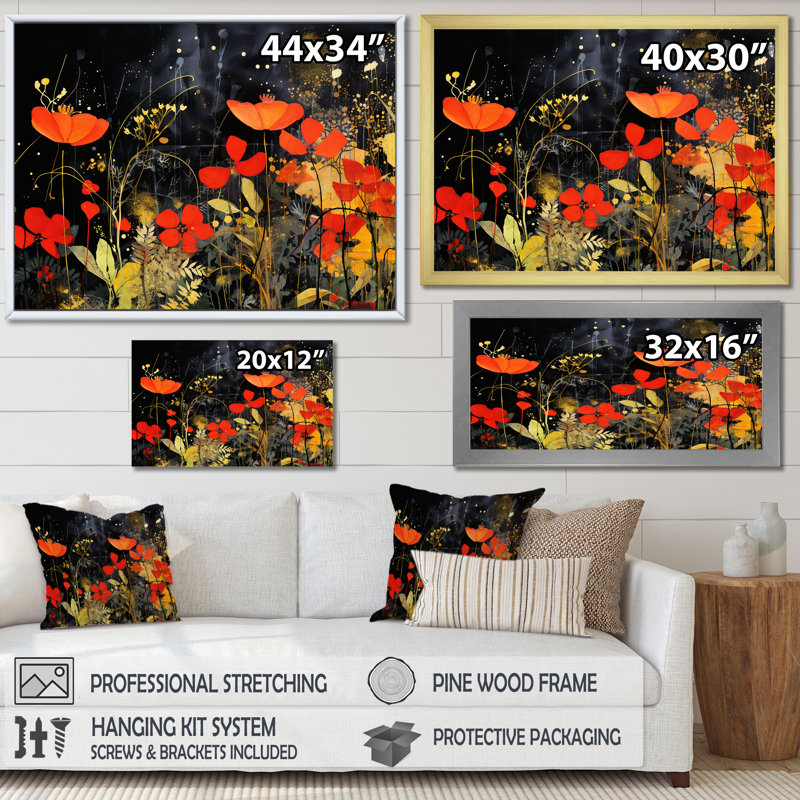 Art mural moderne orange et vert tropical - Collages abstraits, H 24 po x l 32 po x P 1 po, Cadre doré à coins fermés