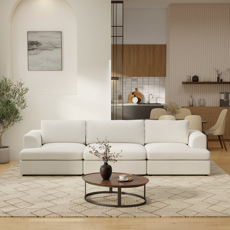 Canapé modulaire rembourré 3 pièces rembourré Boucle, White