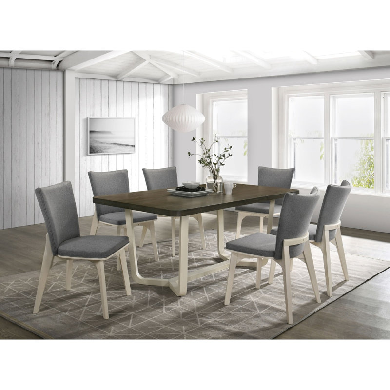 Ensemble de 2 chaises de salle à manger rembourrées grises et blanches à dossier solide
