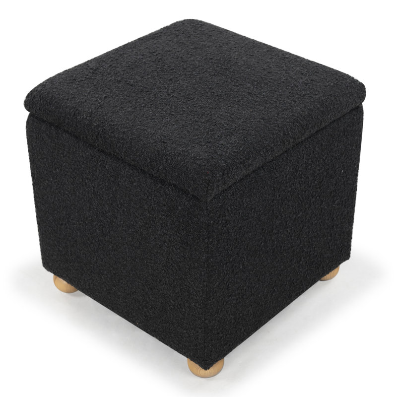 Becka Square Boucle Storage Ottoman, Black Boucle