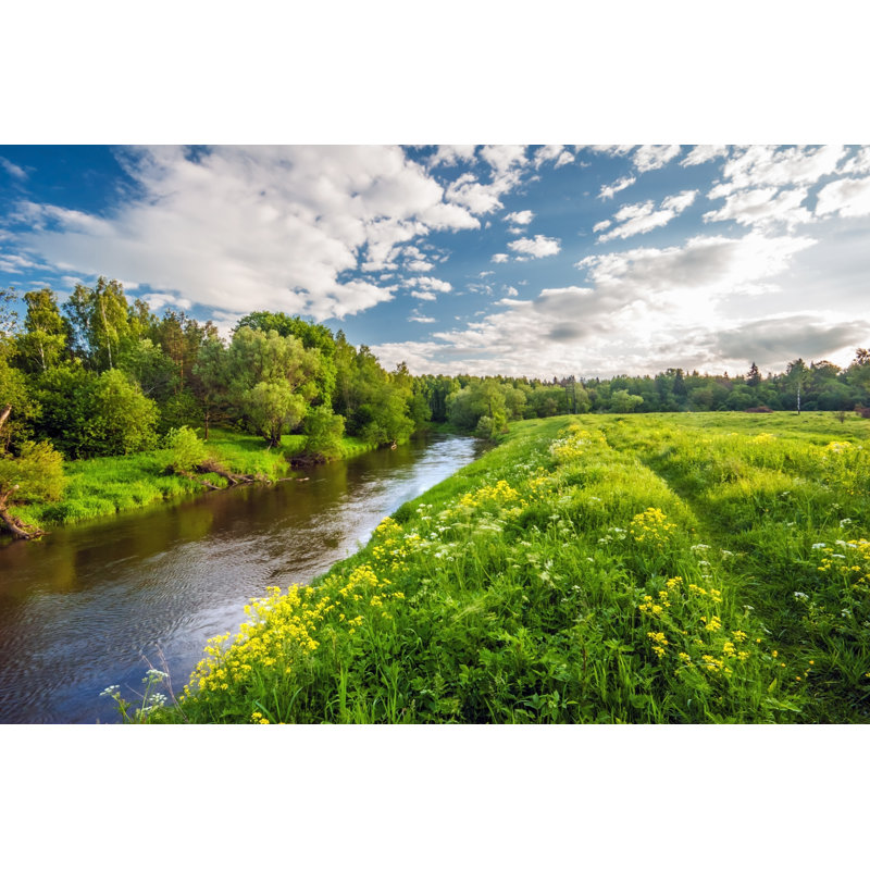 Herricks Green Field With River - Wrapped Canvas Print, 51cm H x 76cm W x 3.8cm D