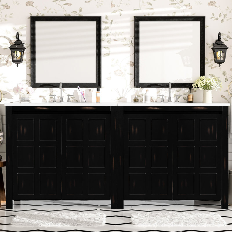 Armoire de salle de bain 72 po avec double meuble-lavabo et portes à fermeture douce - étagères spacieuses et teintées pour lavabos Essentials, finition rétro, charnières, rangement intérieur
