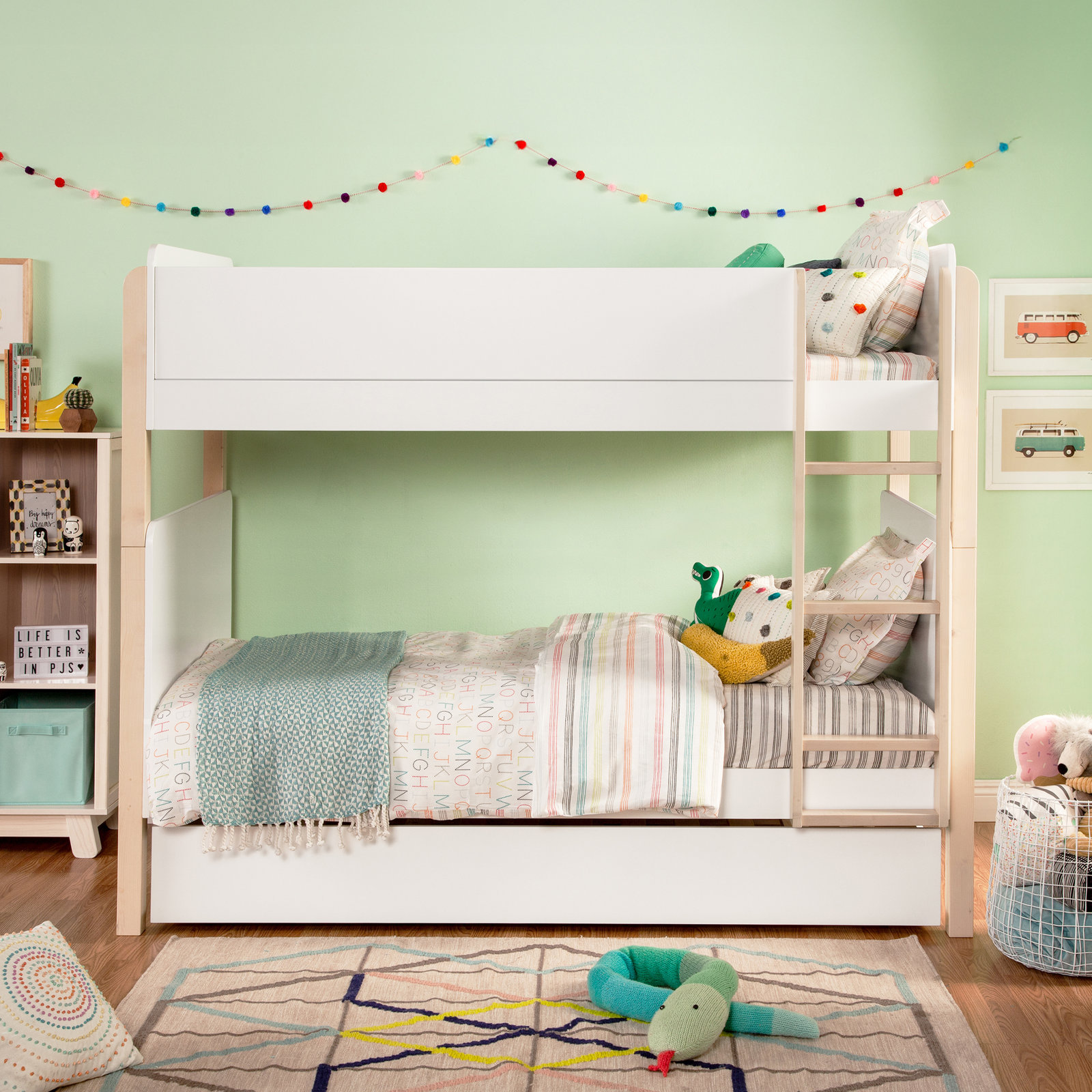 TipToe Twin Bunk Bed, White/Light Brown