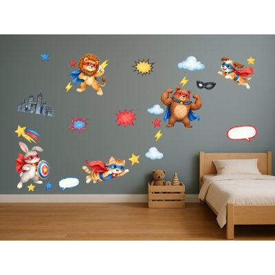 Superhero Animal Wall Decals, Set of 28 Peel and Stick Nursery Wall Stickers, Satin Finish Removable Kids Room Wall Art, 20"W x 20"H (50 x 50 cm)