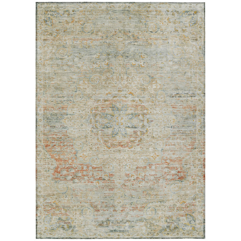 Rosantha Tan Washable Indoor-Outdoor Rug - LOOMLAN, 10' x 14'