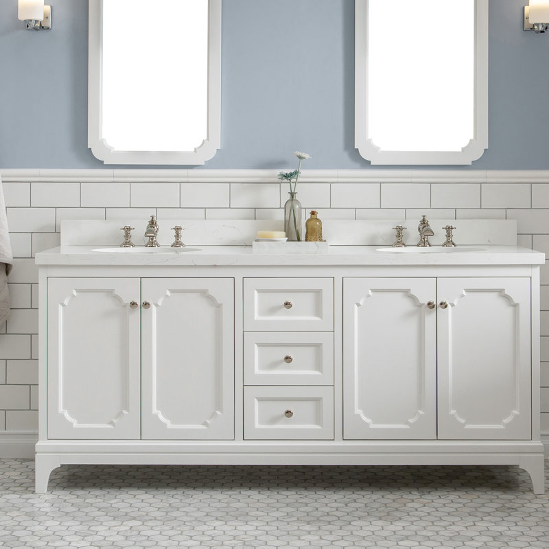 Ensemble de meuble-lavabo double 72 po Bernardo, Blanc pur, Quartz de Carrare