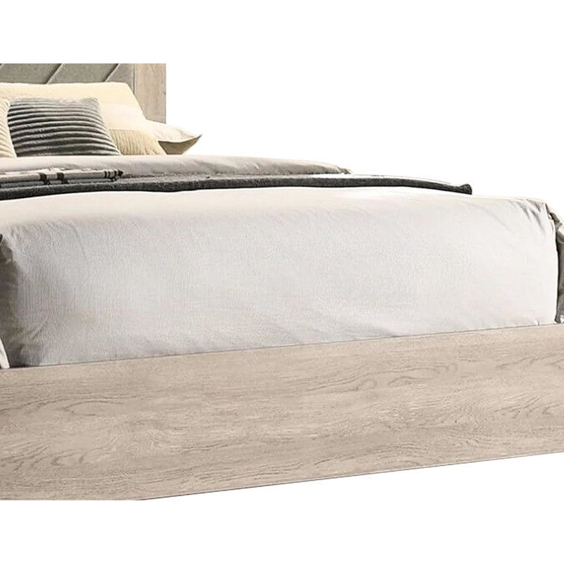 Grand lit de style classique, crème et gris, sommier requis, cadre de chambre à coucher contemporain crème, tête de lit, bois d'hévéa