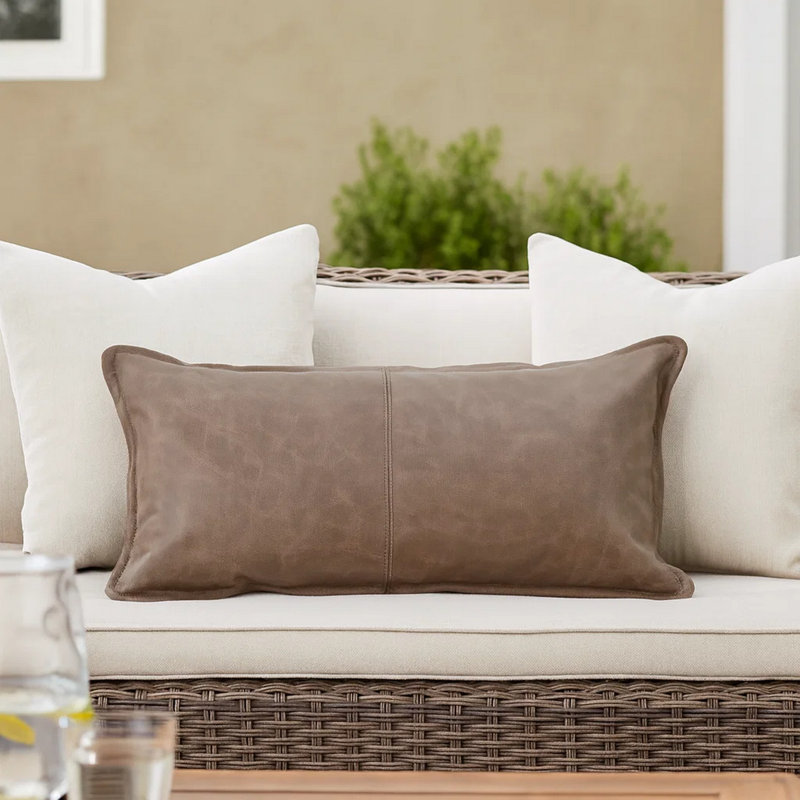 Rectangular Leather Pillow Cover, Gray