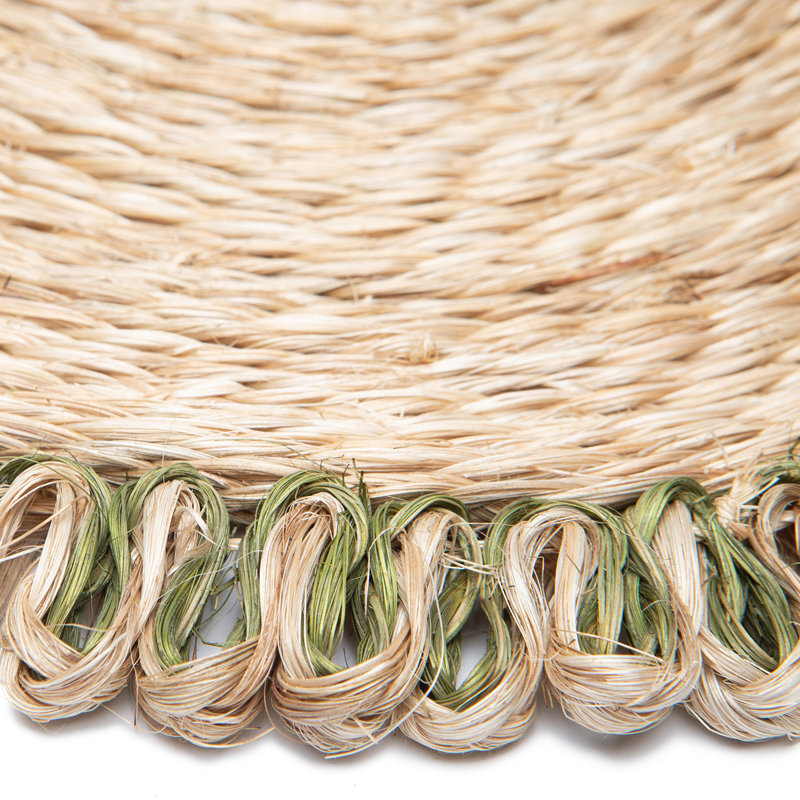 Amaretto Abaca Round Placemat, Natural/Olive Green