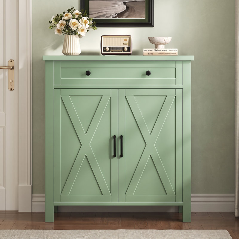 Buffet de 82 cm de large avec tablettes ajustables et tiroir, Vert