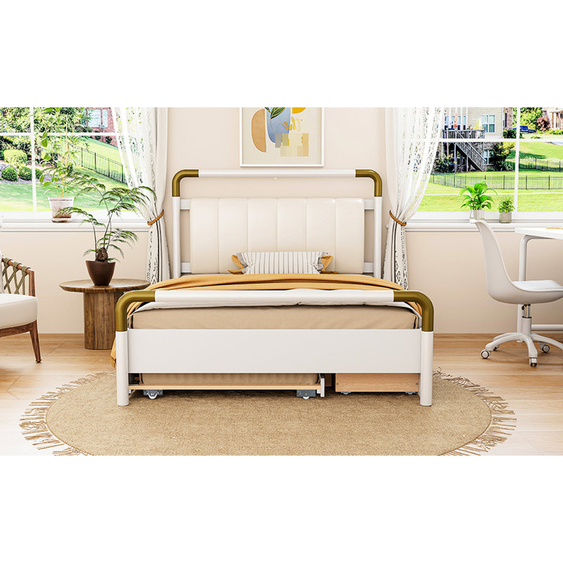 Lit sophistiqué pour grand lit avec 2 grands tiroirs et un lit gigogne blanc pour un lit gigogne en bois, Blanc