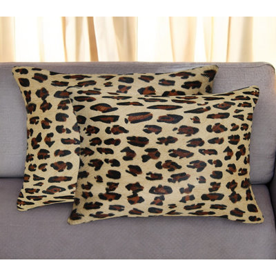 Ensemble de deux coussins lombaires en peau de vache léopard brun et noir 12 po x 20 po