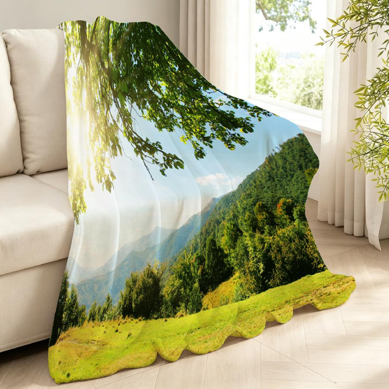 Jeté en flanelle verte ultra douce, impression majestueuse d'un seul côté, Throw 40" x 50"