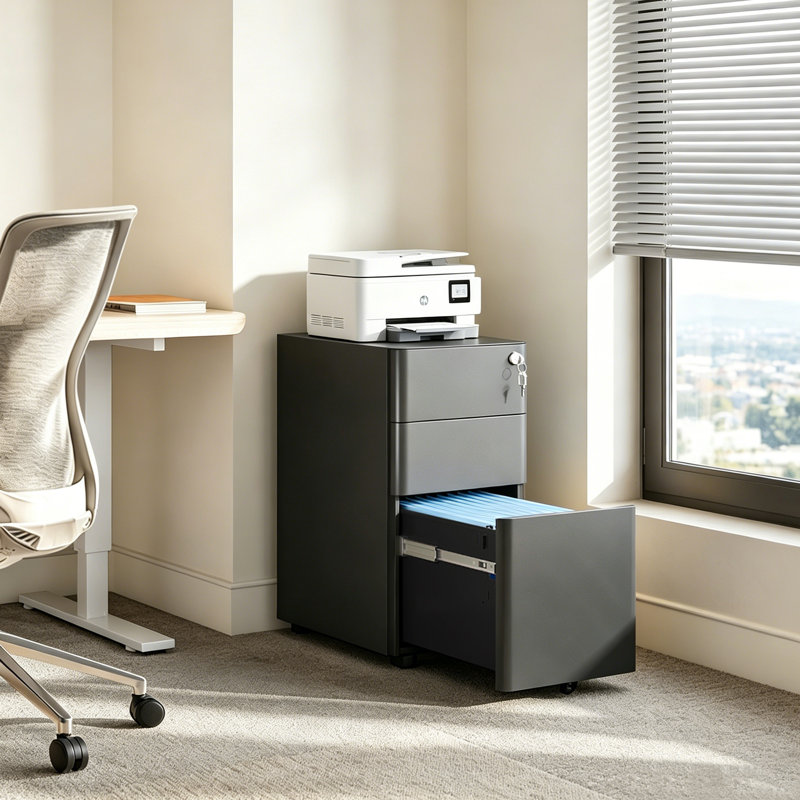 Southcott 11.8“ Wide 3 Drawer File Cabinet, Printer Cabinet, Home Office Filing Cabinets, Fully Assembled Except Casters, Legal/Letter Size